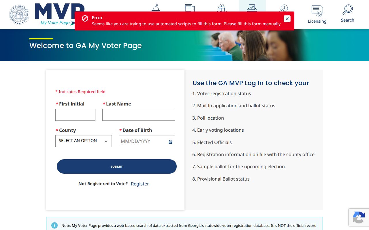 Georgia My Voter Page self-lookup for Gainesville voters