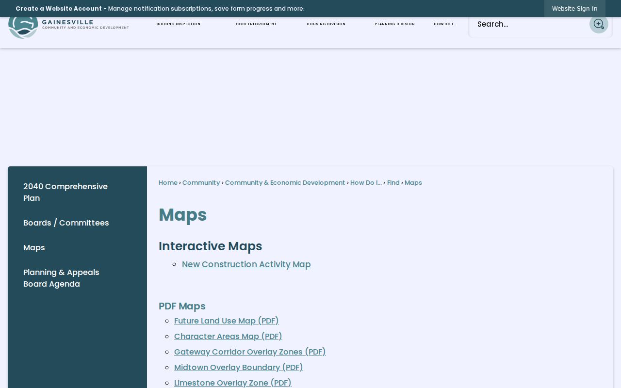 Gainesville official city maps page for postal area research